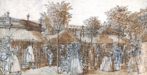 La promenade du jardin du Palais Royal en 1787 (plume et encre brune sur papier) - Claude Louis Desrais
